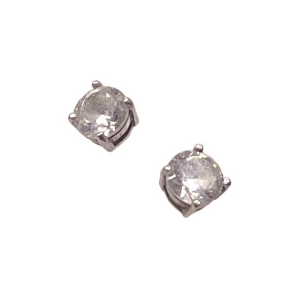 FAS 925 Sterling Silver Glass Round Stud Earrings Hoop Closure - Picture 7 of 9